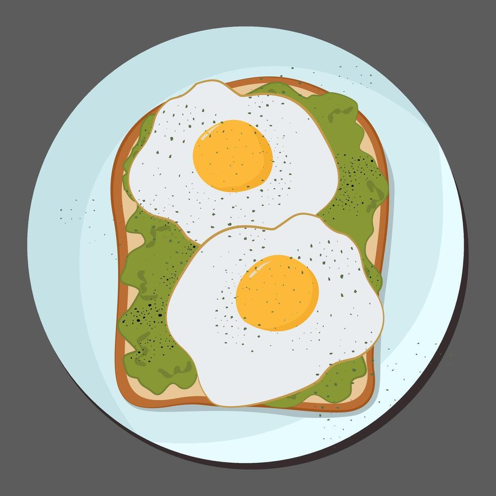 healthy meal with bread, fried egg and avocado vector