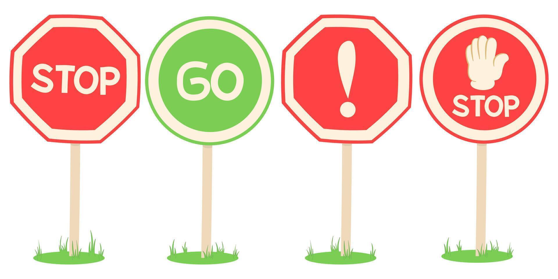 cartoon various traffic sign. Stop, caution, warning symbol. vector