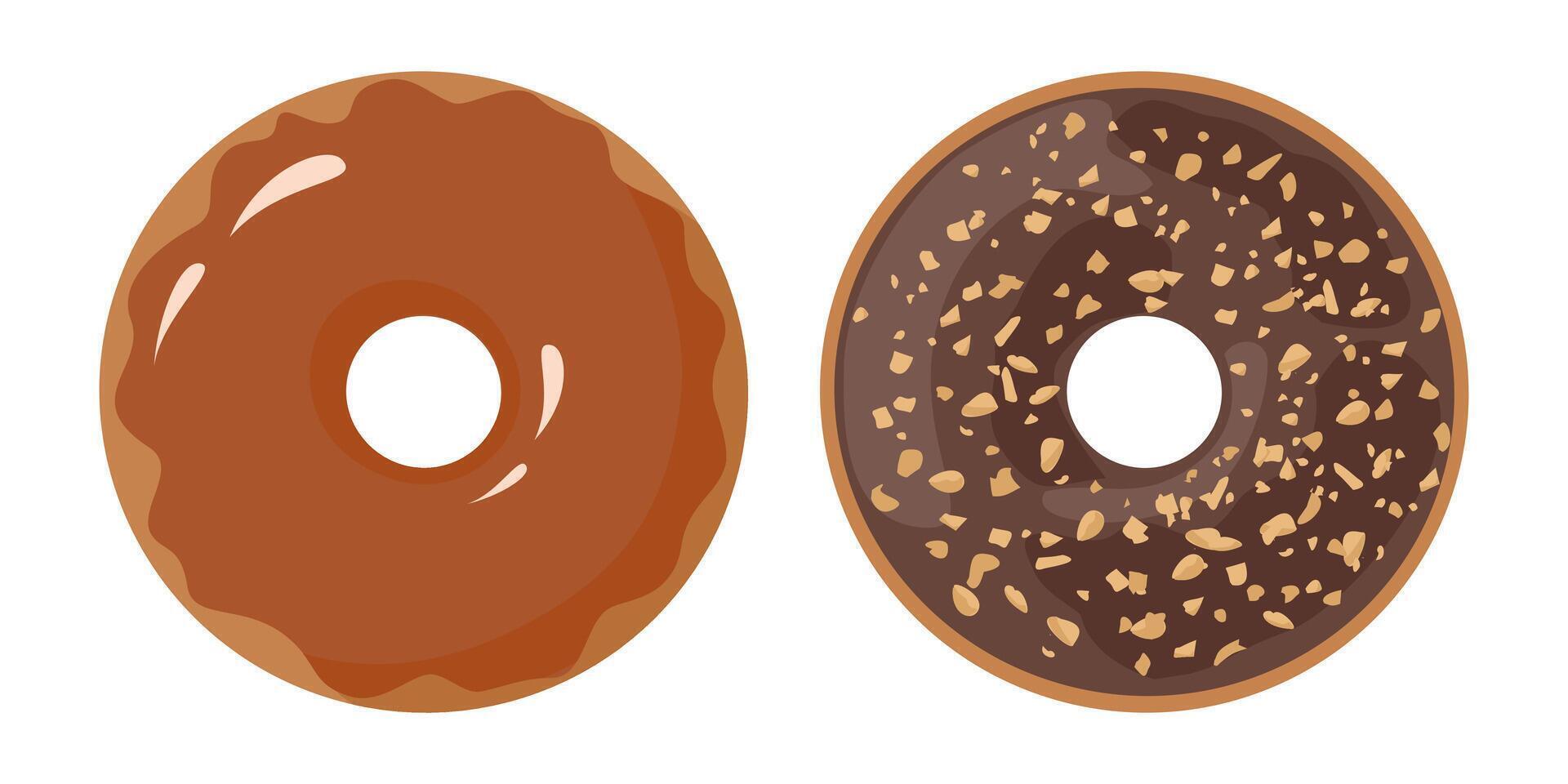 Donut caramel and donut with Chocolate Glaze frosting with cookie crumbs, Icon Illustration Background vector