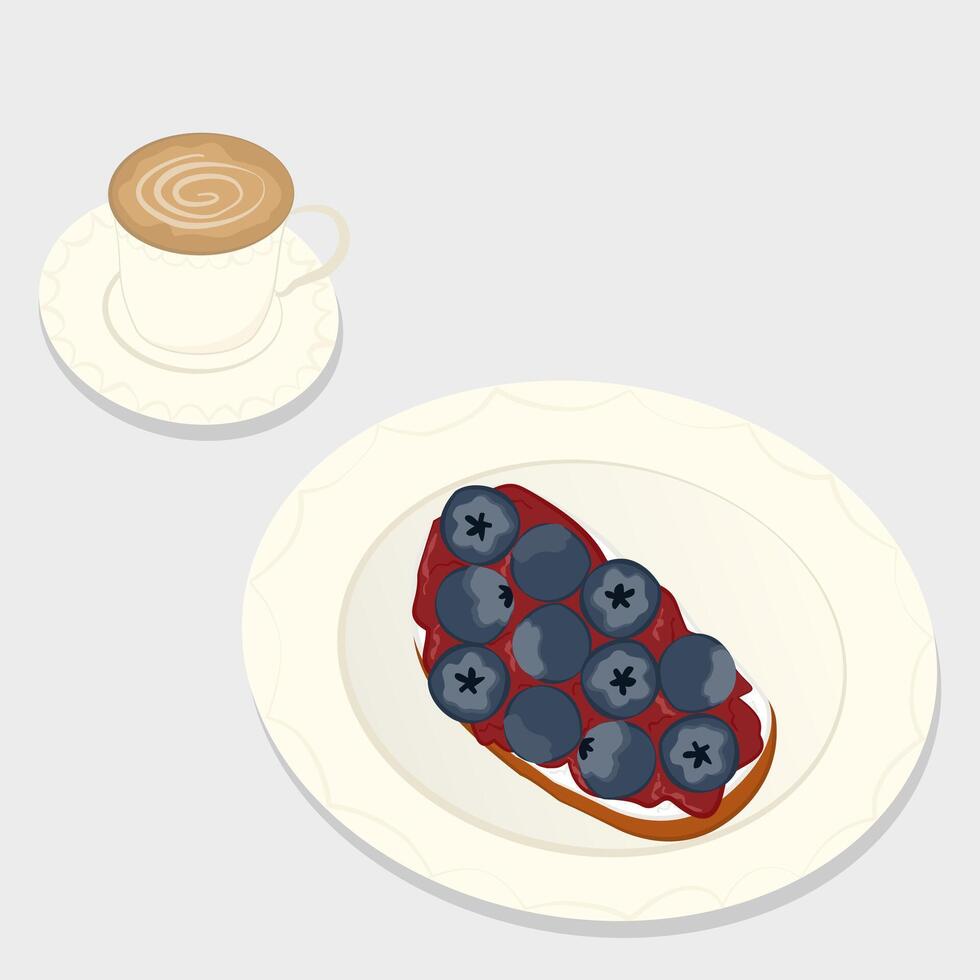 Healthy breakfast flat illustration. Healthy meal with coffee. vector