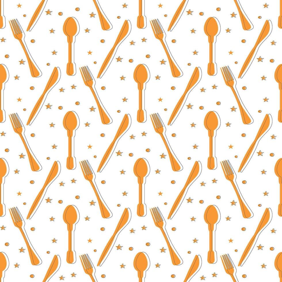 Seamless Kitchen Pattern with Spoon, Fork, and Knife Repeating Culinary Design vector