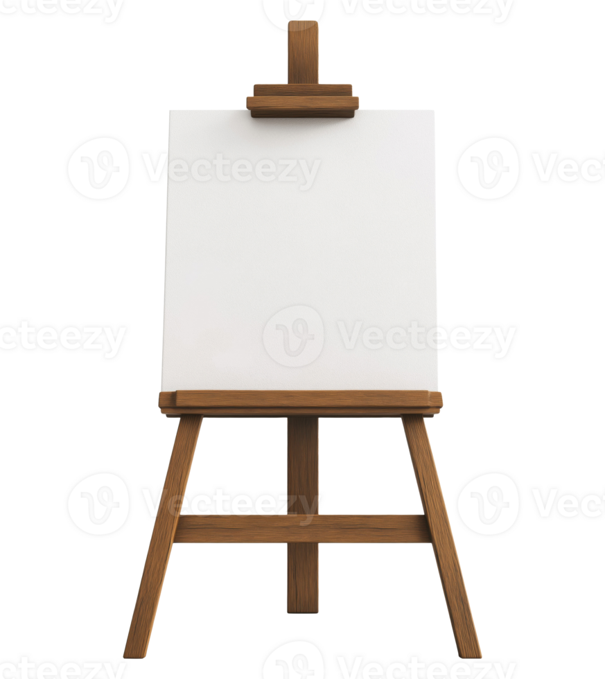 Wooden easel with a white canvas isolated on a transparent background png