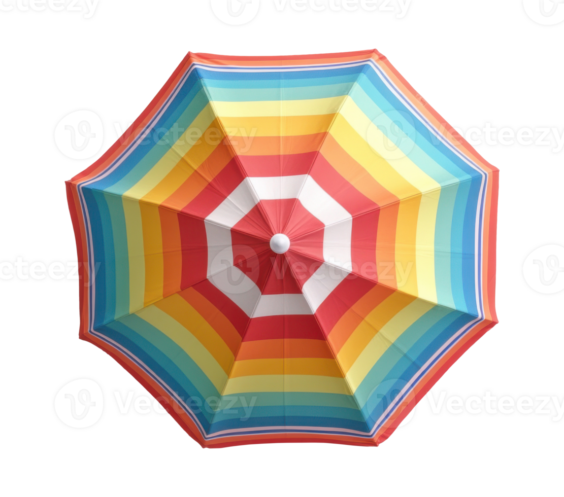Bright striped umbrella isolated on transparent background, top view png