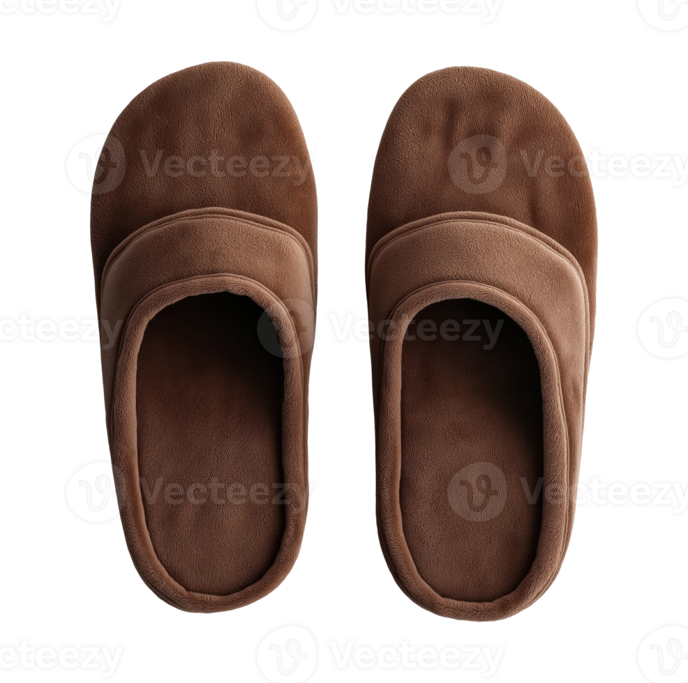 Soft fluffy brown home slippers isolated on transparent background png