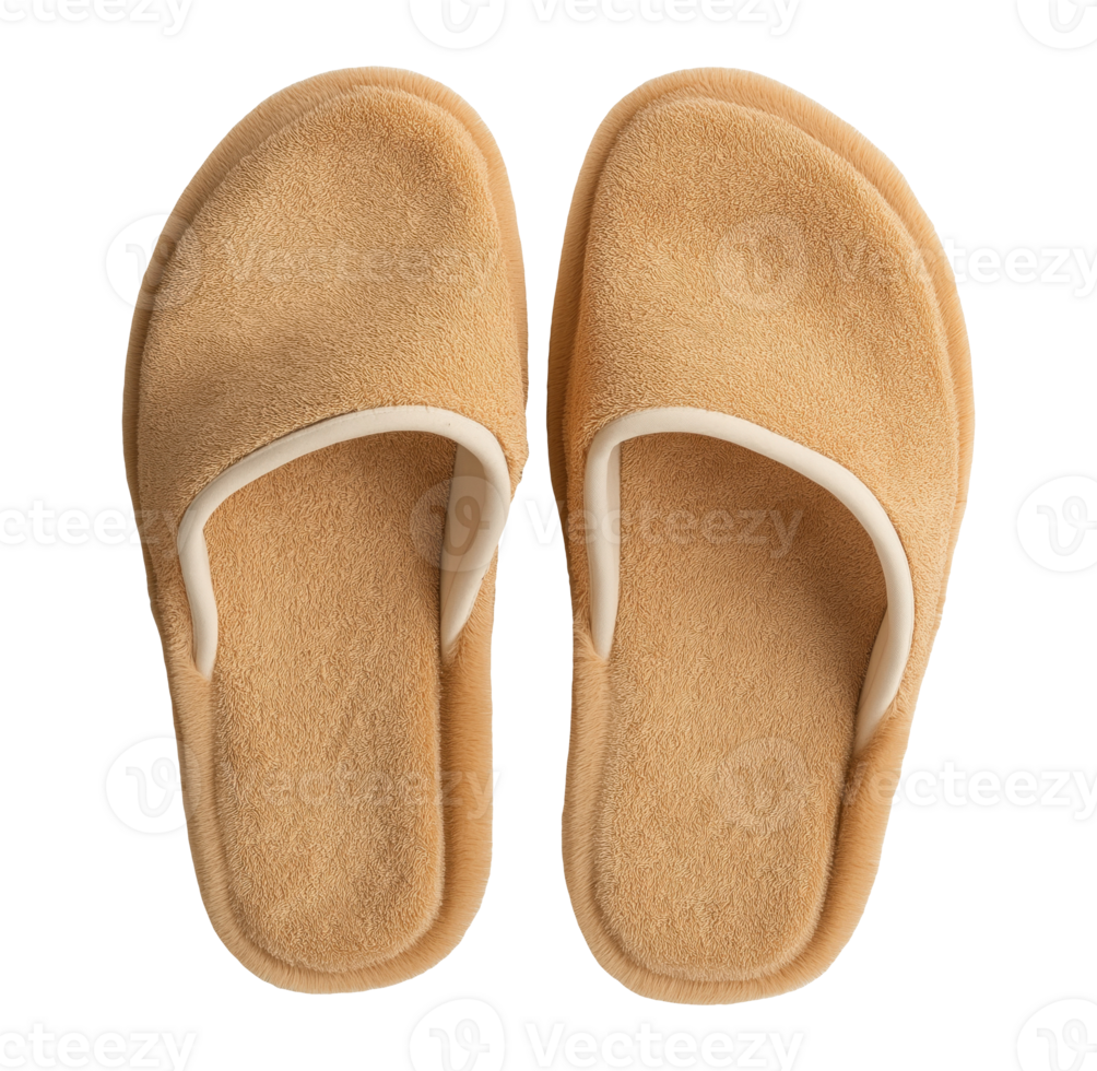 Soft fluffy orange home slippers isolated on transparent background png