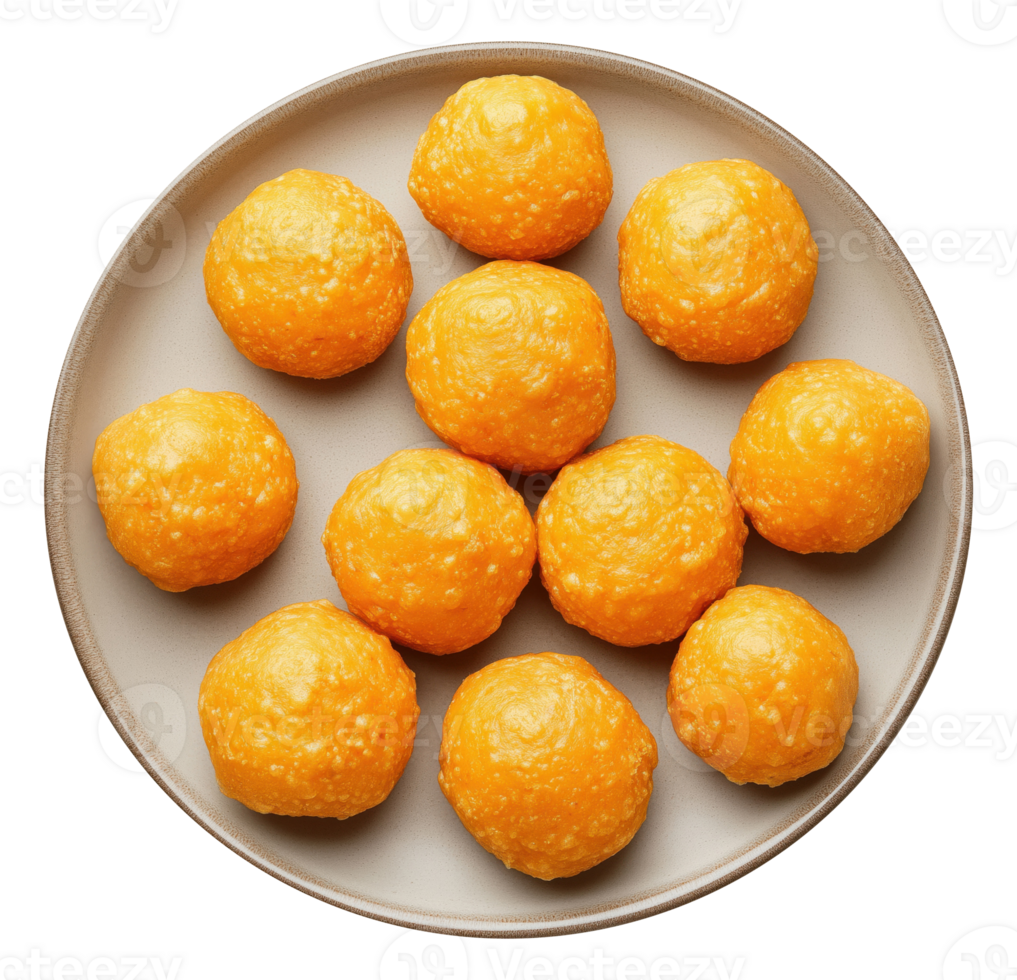 Plate with ladoo isolated on transparent background, top view png