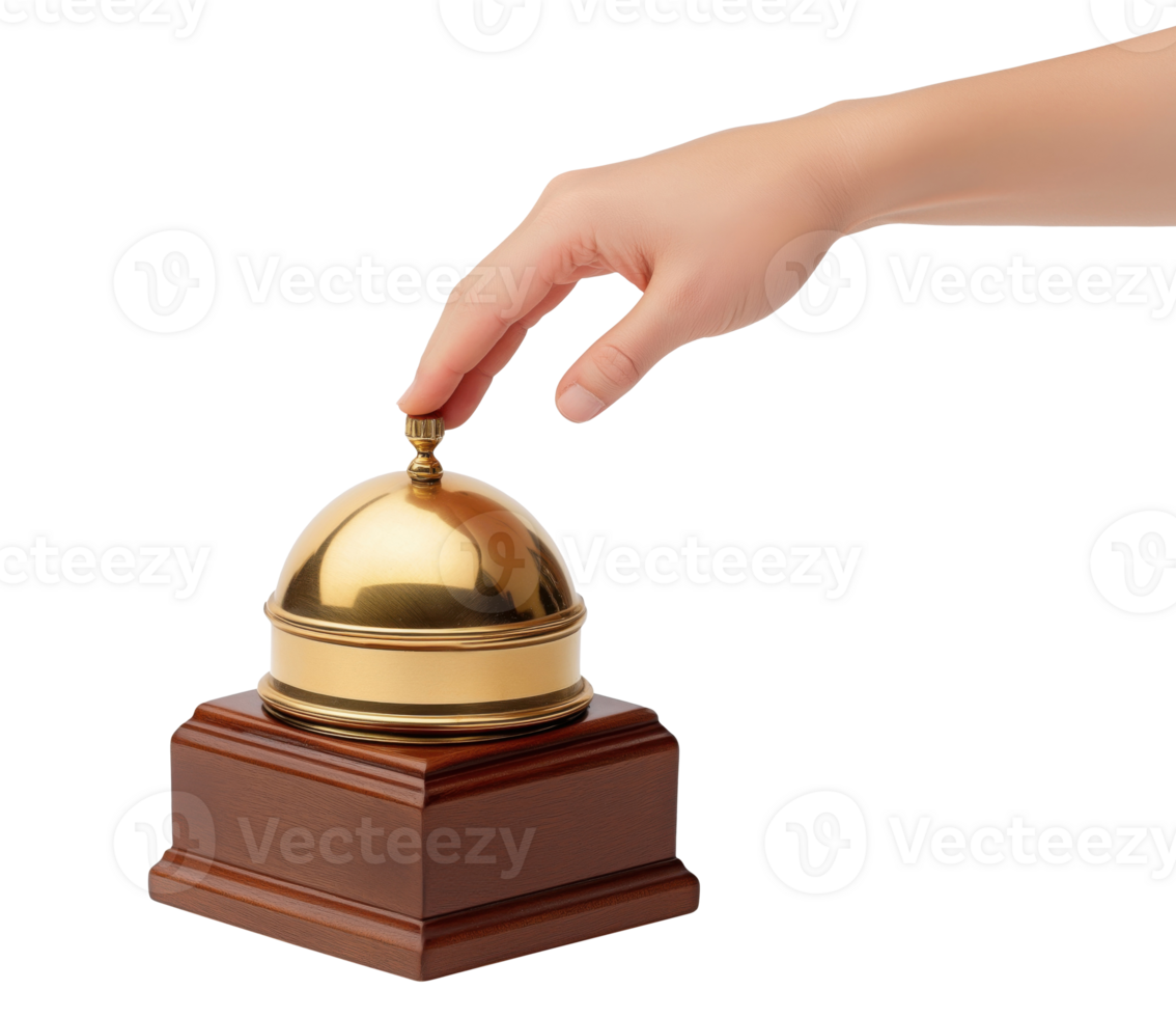 Hand pressing a service bell isolated on transparent background png