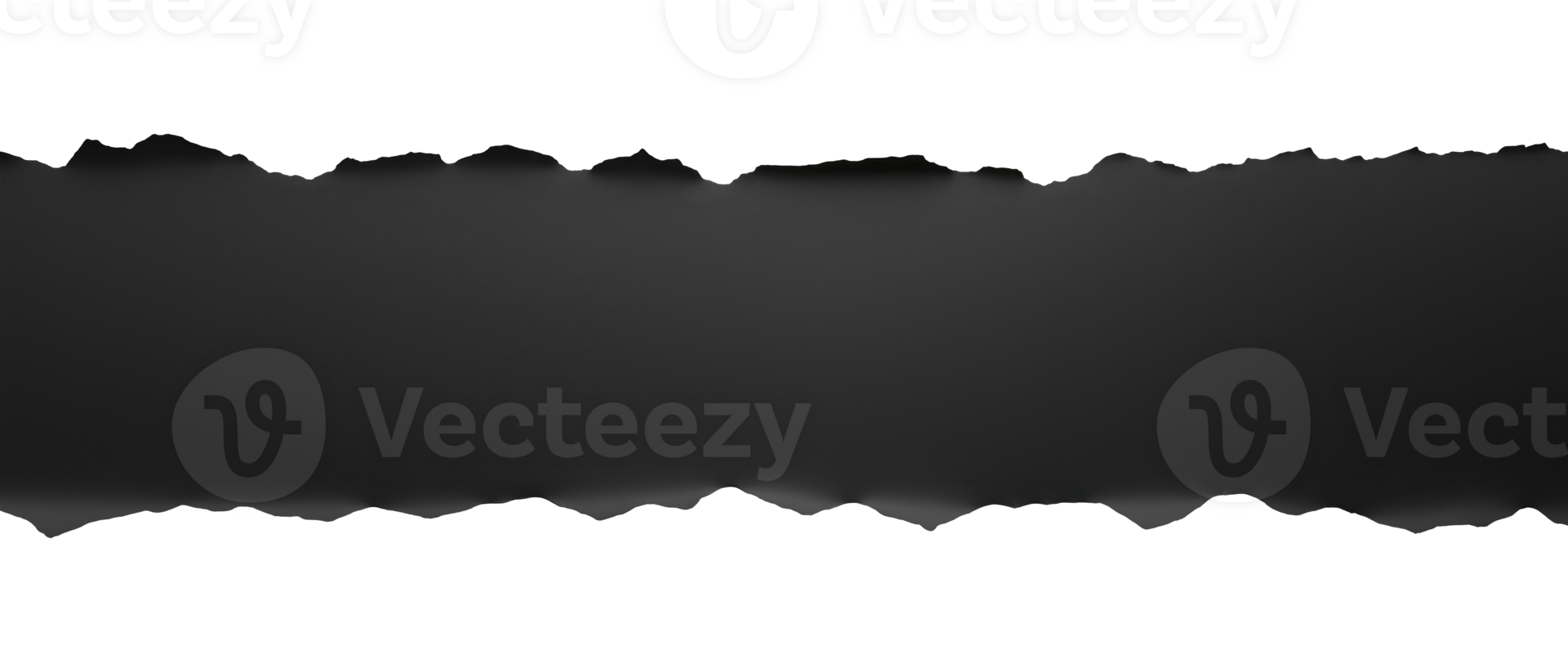 Horizontal black torn paper ribbon isolated on transparent background png