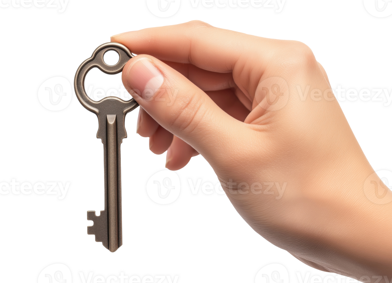 Hand holding a key, isolated on a transparent background png