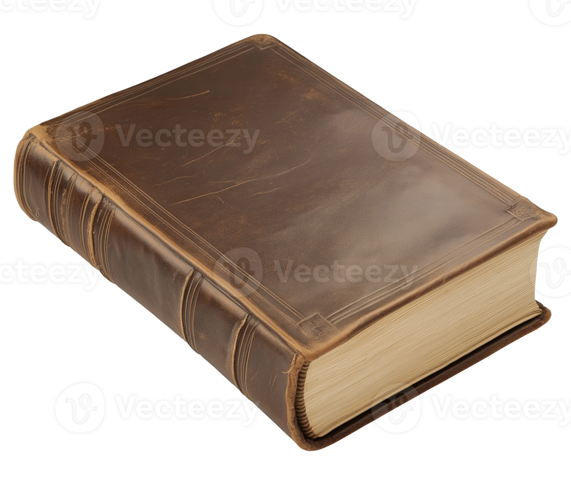 Old book with brown cover isolated on transparent background png
