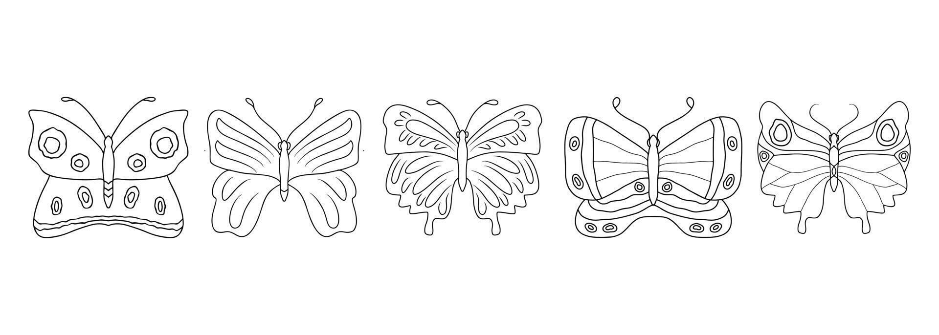 Five Butterfly set - Abstract and Detailed Wing Designs in a Minimal Black and White Style. vector
