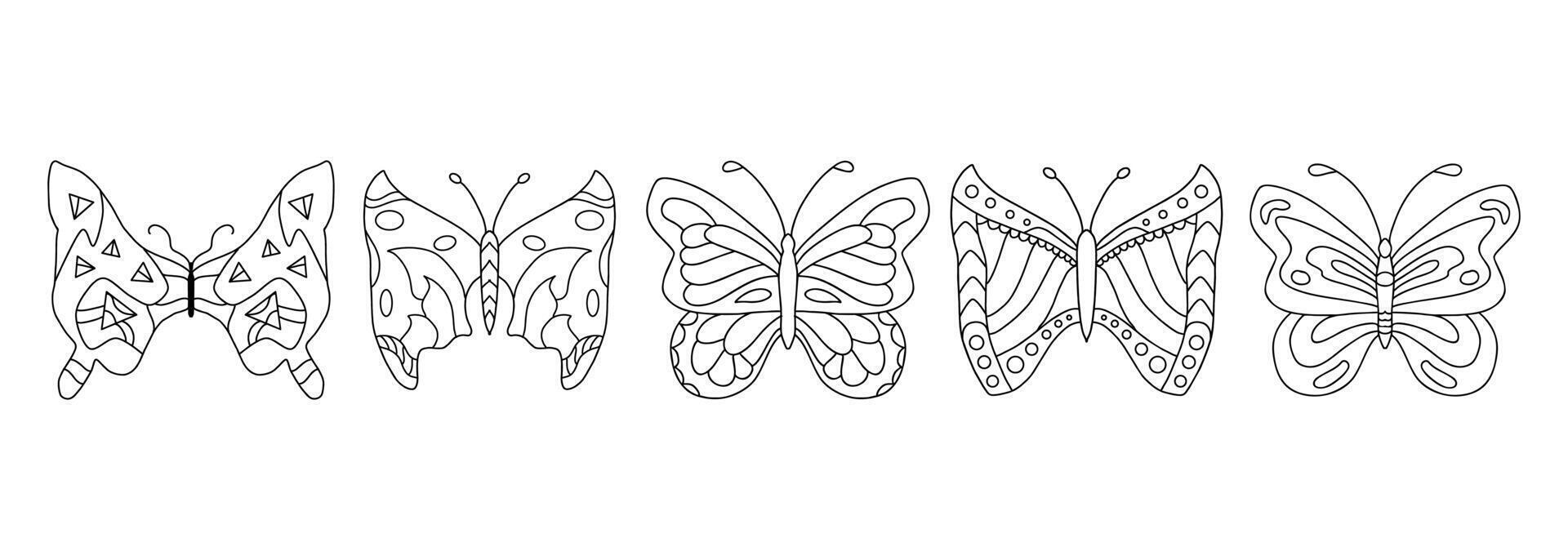 Minimalist Butterfly Outline Collection, 5 Elegant Hand-Drawn Designs for Art, Tattoo, or Craft Use. vector