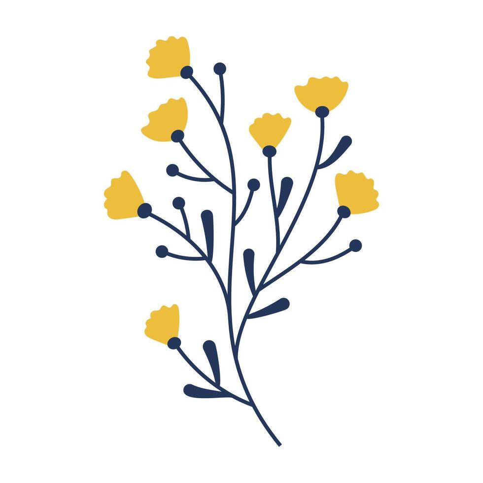 Set of flat botanical elements with colorful flowers, berries, and leaves. vector