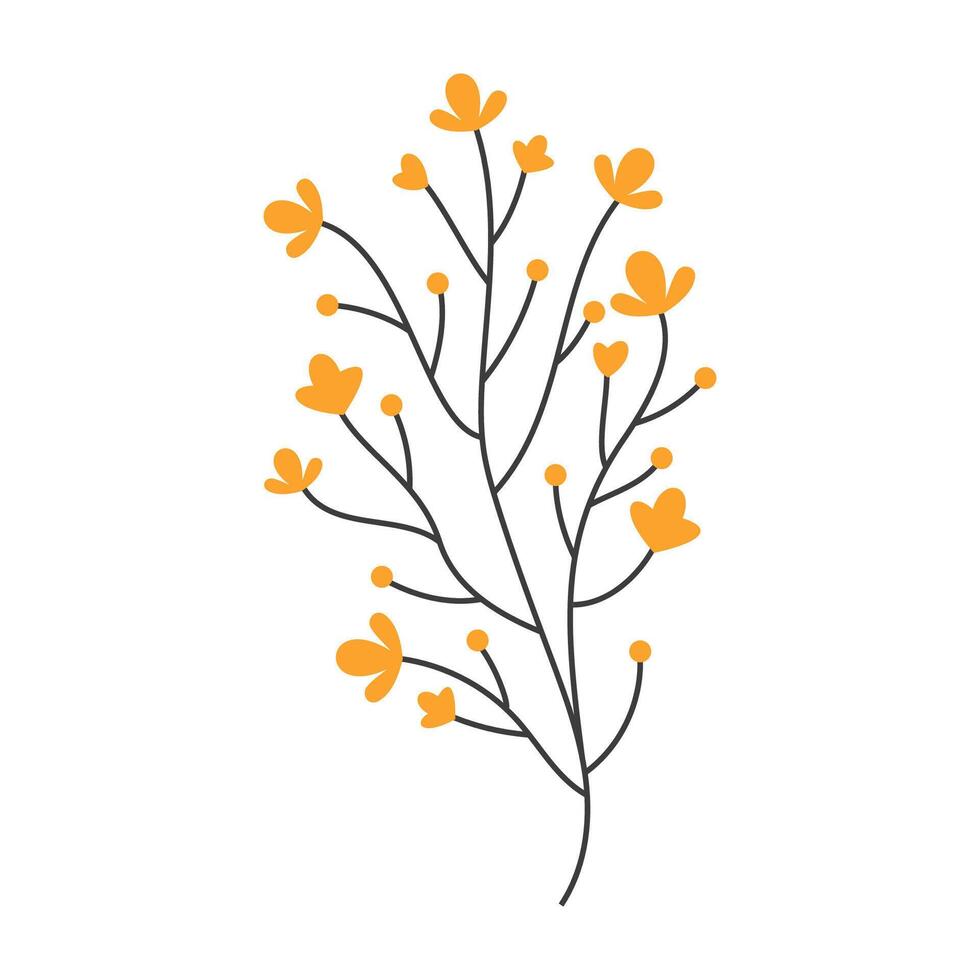 Flat botanical elements with colorful flowers, berries, and leave vector