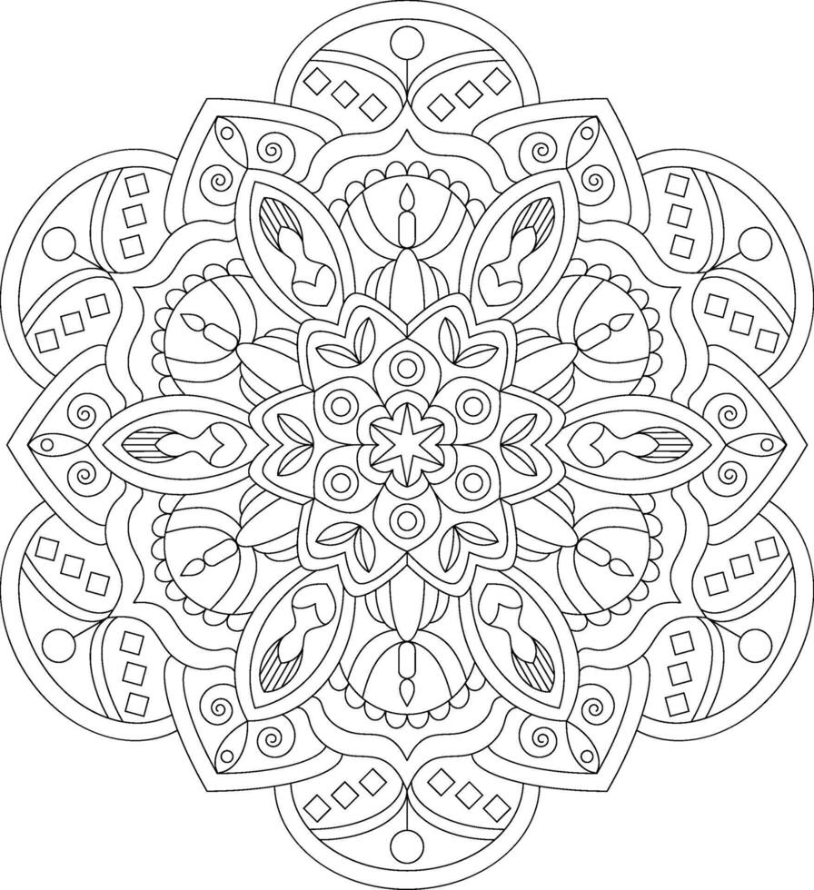 Mandala Design with Geometric Shapes and Swirling Patterns. Ideal for Spiritual and Mindful Coloring Projects vector