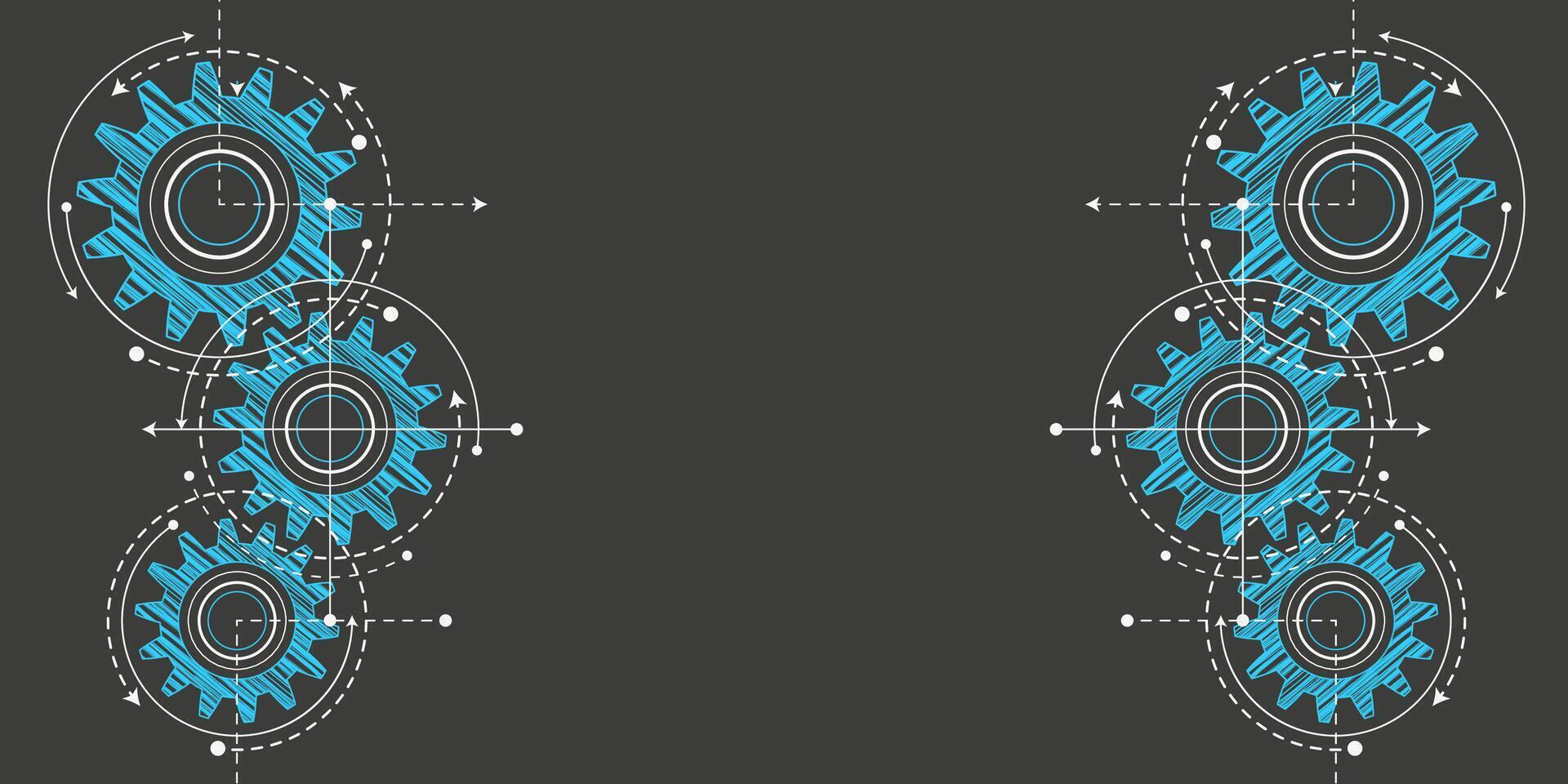 Technical drawing of gears . vector