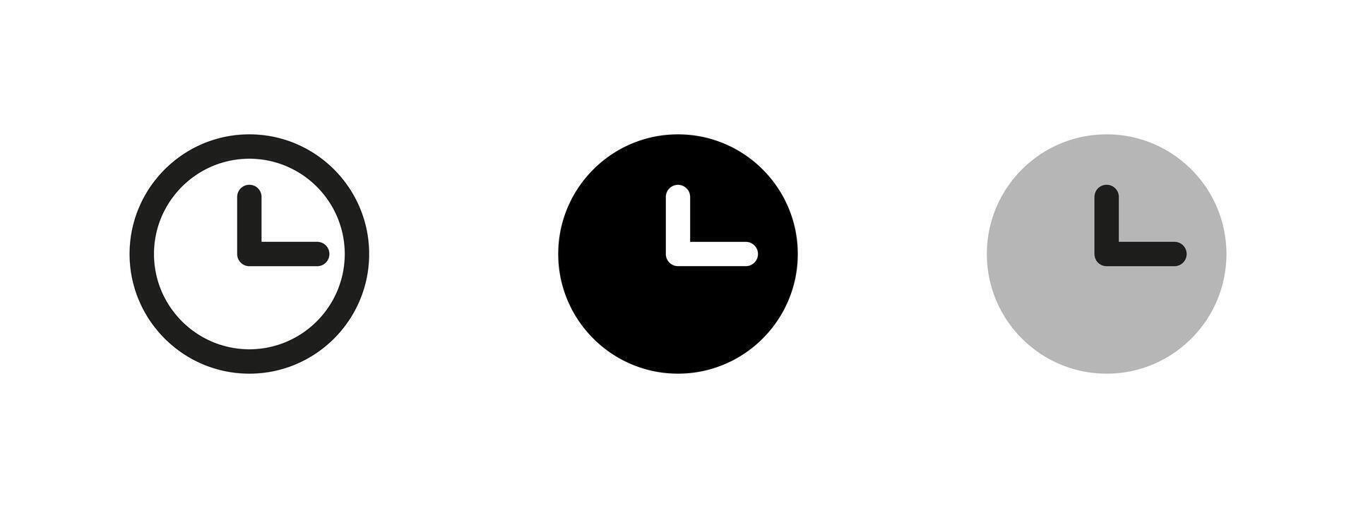 Clock icon. Circular watch face illustration. Timekeeping symbol showing hour and minute hands. Punctuality and scheduling pictogram. Useful for alarms, deadlines and time management. vector