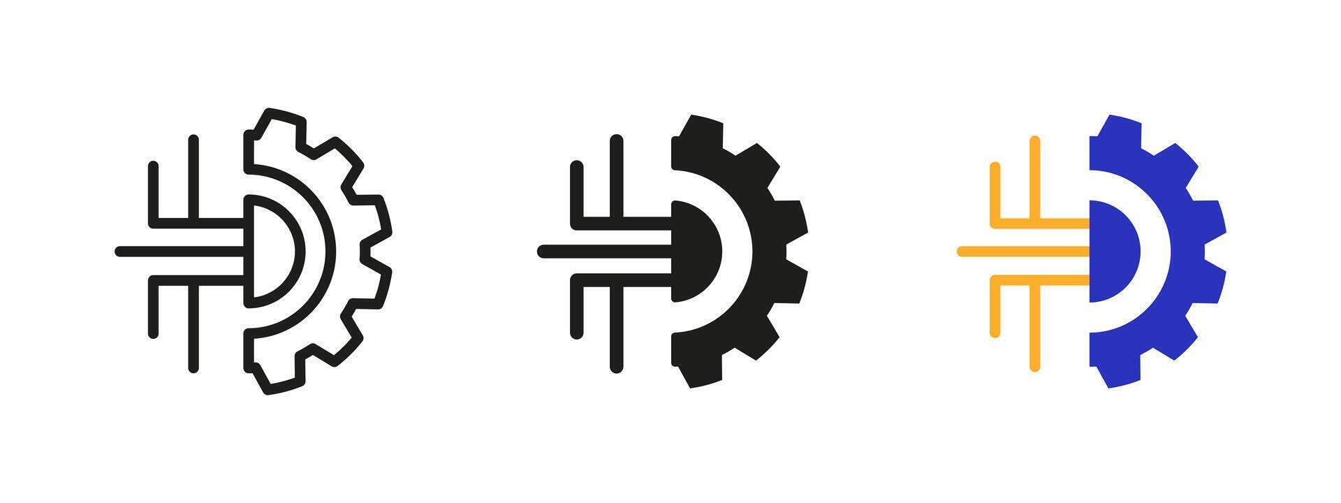 Technology gear icon. Half gear and circuit lines illustration. Symbol of digital innovation and engineering. Modern mechanics and automation concept. Industrial and technological development. vector