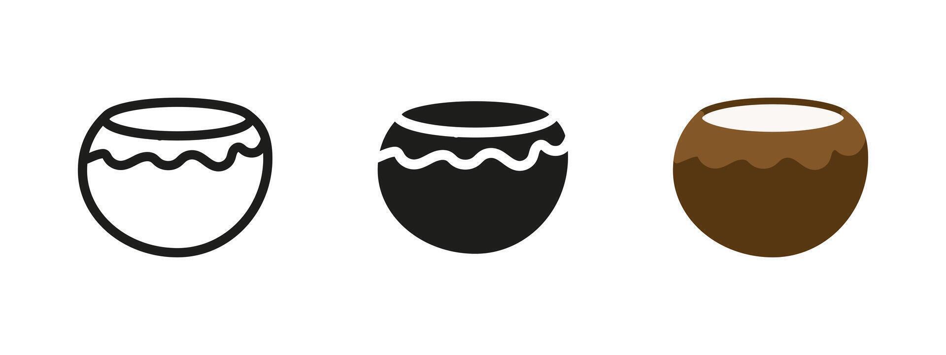 Coconut icon. Tropical nut with cracked shell illustration. Exotic fruit symbol for summer drinks and beach scenes. Refreshing organic food pictogram for tropical vacation concepts. vector