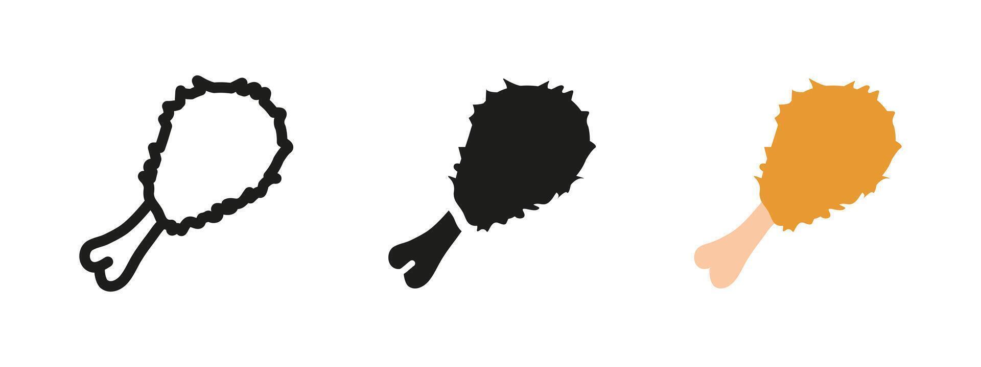 Chicken drumstick icon. Crispy fried leg piece illustration. Tasty meat snack with crunchy coating. Fast food and protein-rich meal symbol. Savory poultry cuisine pictogram. vector