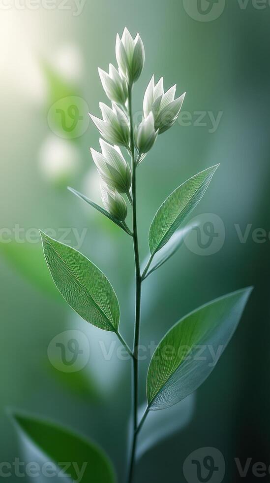 Delicate green plant with budding flowers. photo