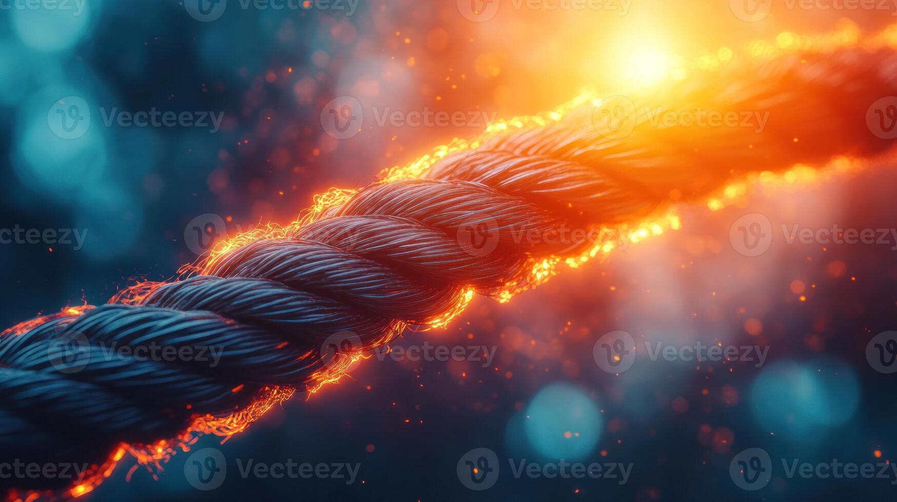 Close-up of glowing rope with a dramatic effect. photo