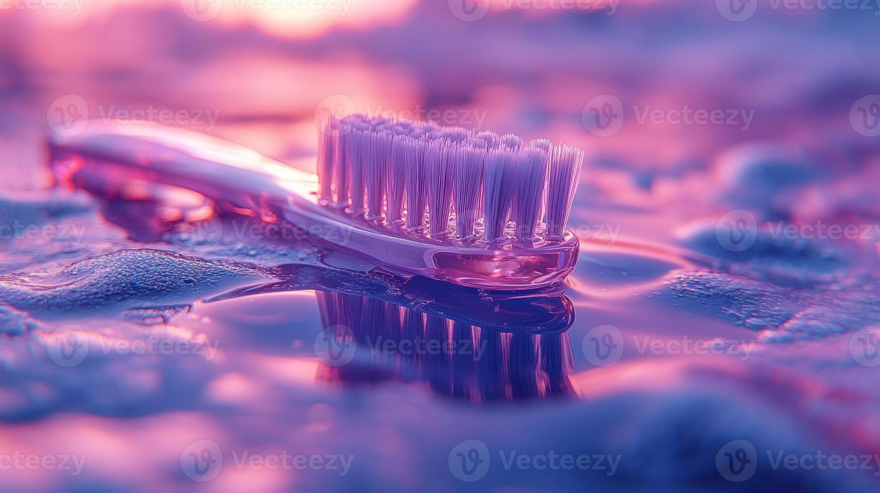 A toothbrush resting on a reflective surface. photo