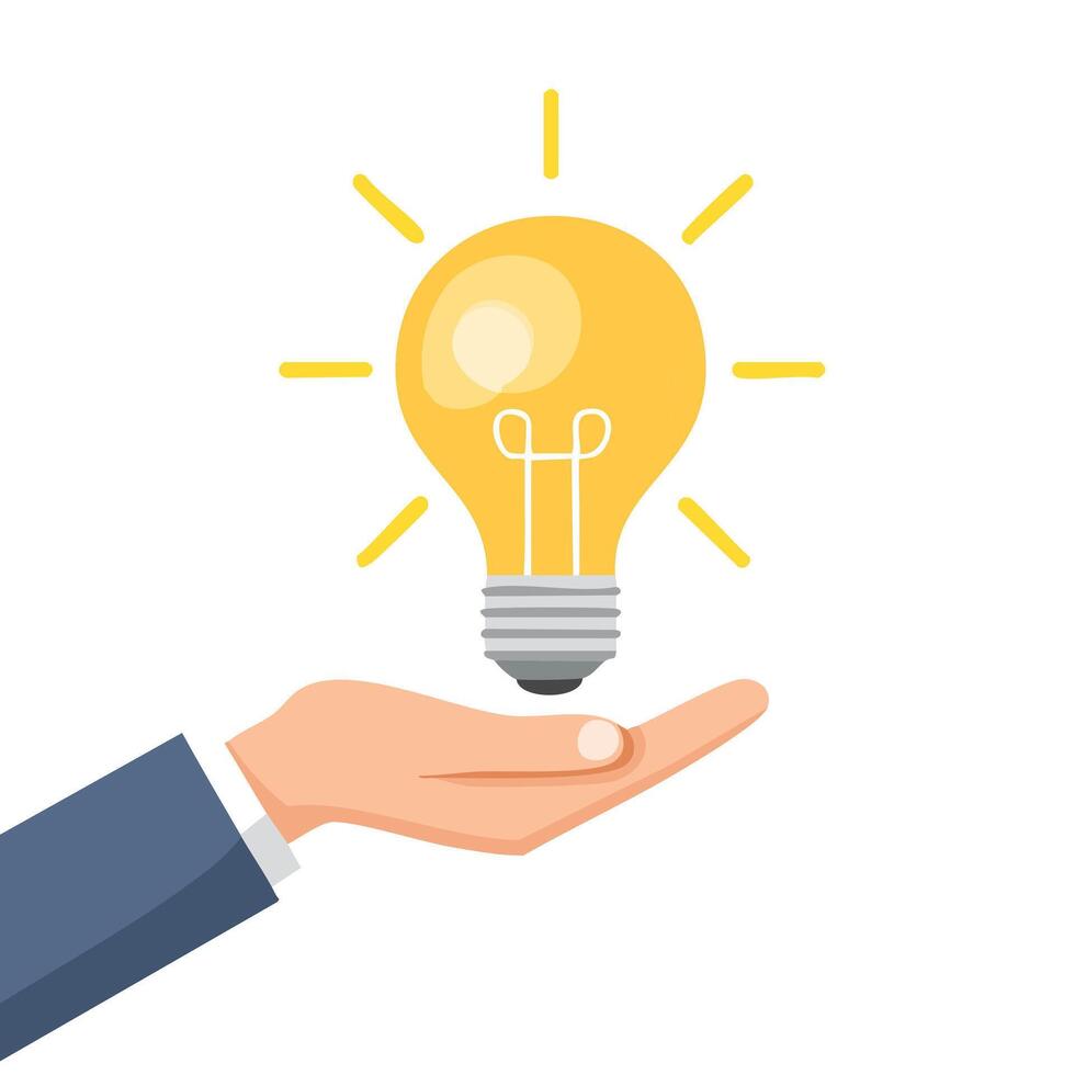 Illustration of a hand holding a light bulb vector