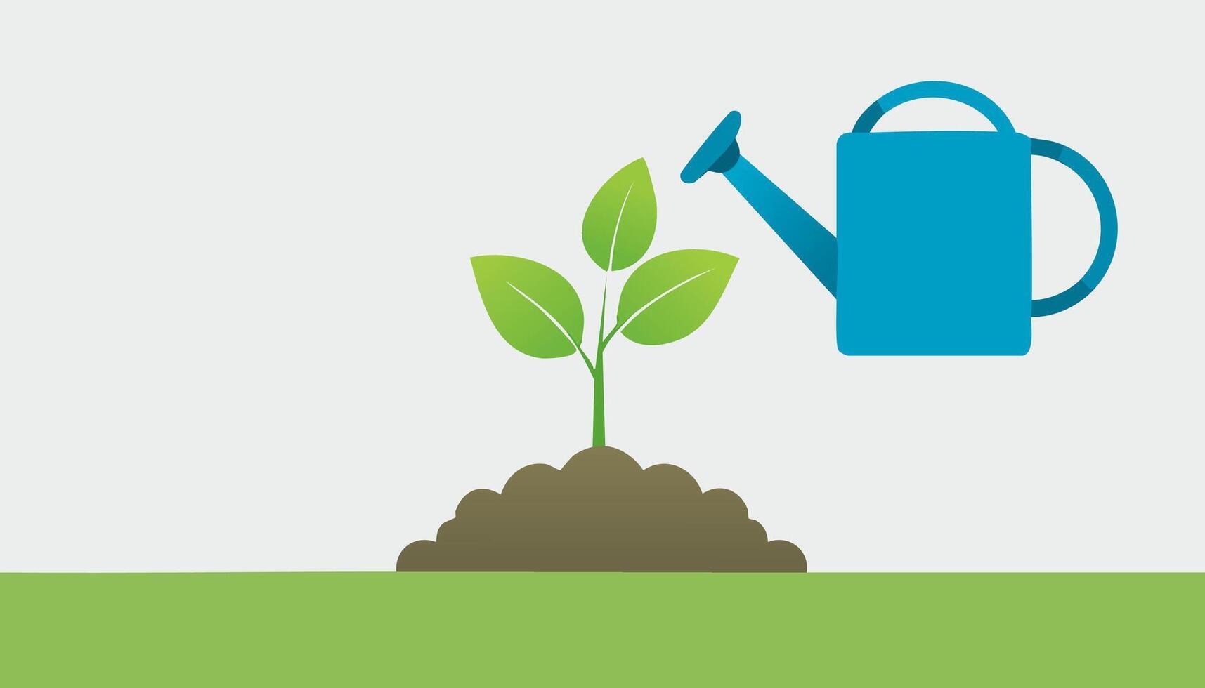 Watering can and plant illustration vector