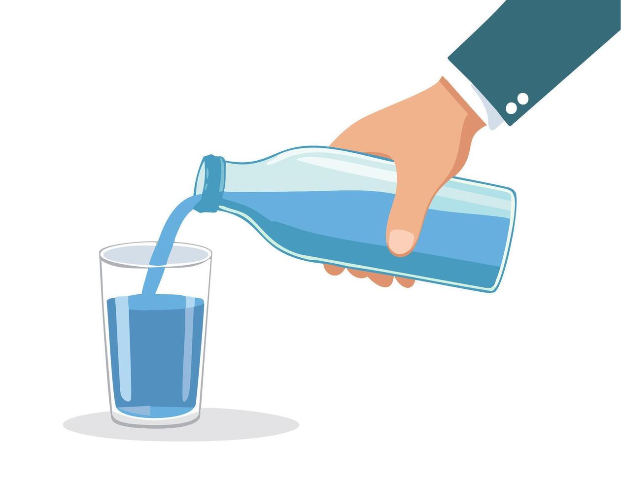 A hand is pouring blue liquid into a glass vector
