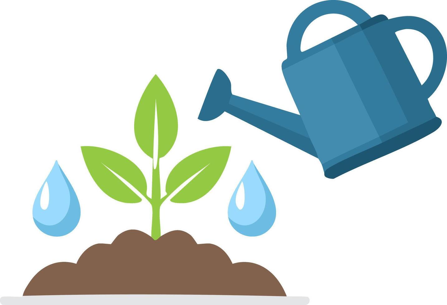 Watering plant with watering can and watering droplets vector