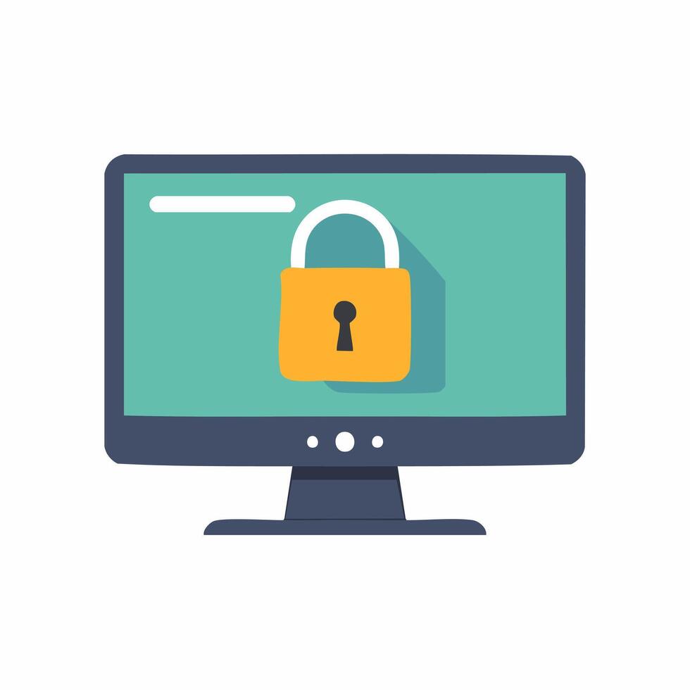 A computer monitor with a padlock on it vector