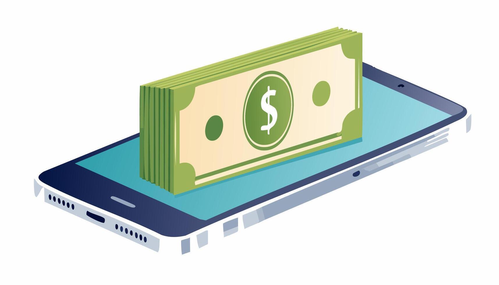 Mobile money transfer isometric illustration vector