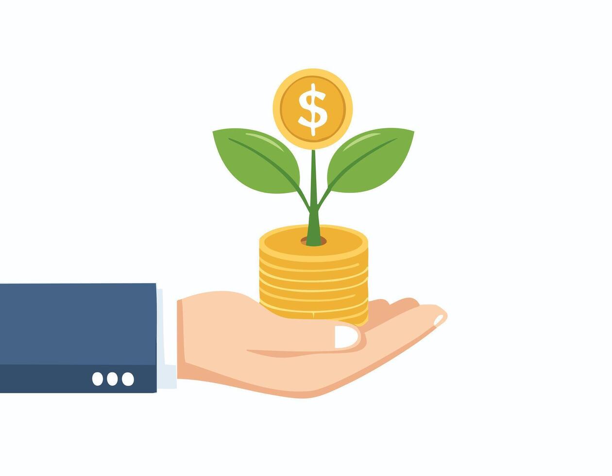 Hand holding money and plant with dollar sign vector