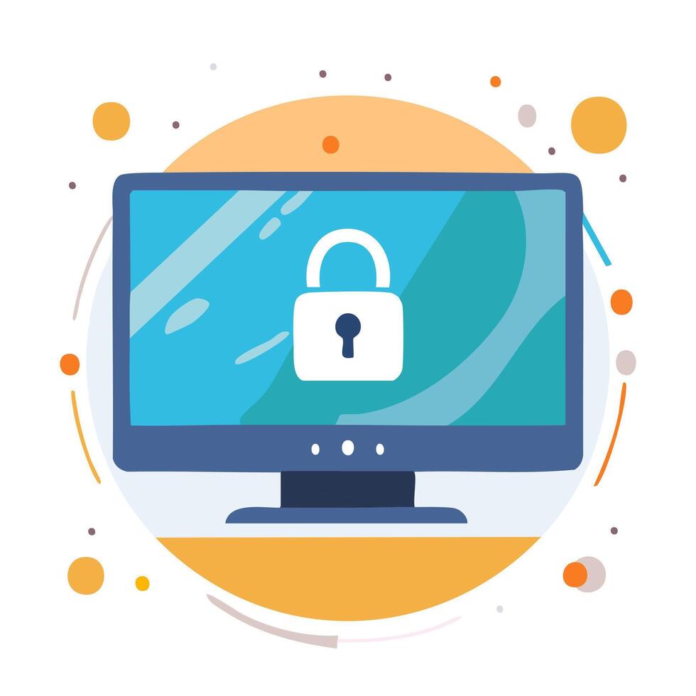 A computer screen with a padlock on it vector