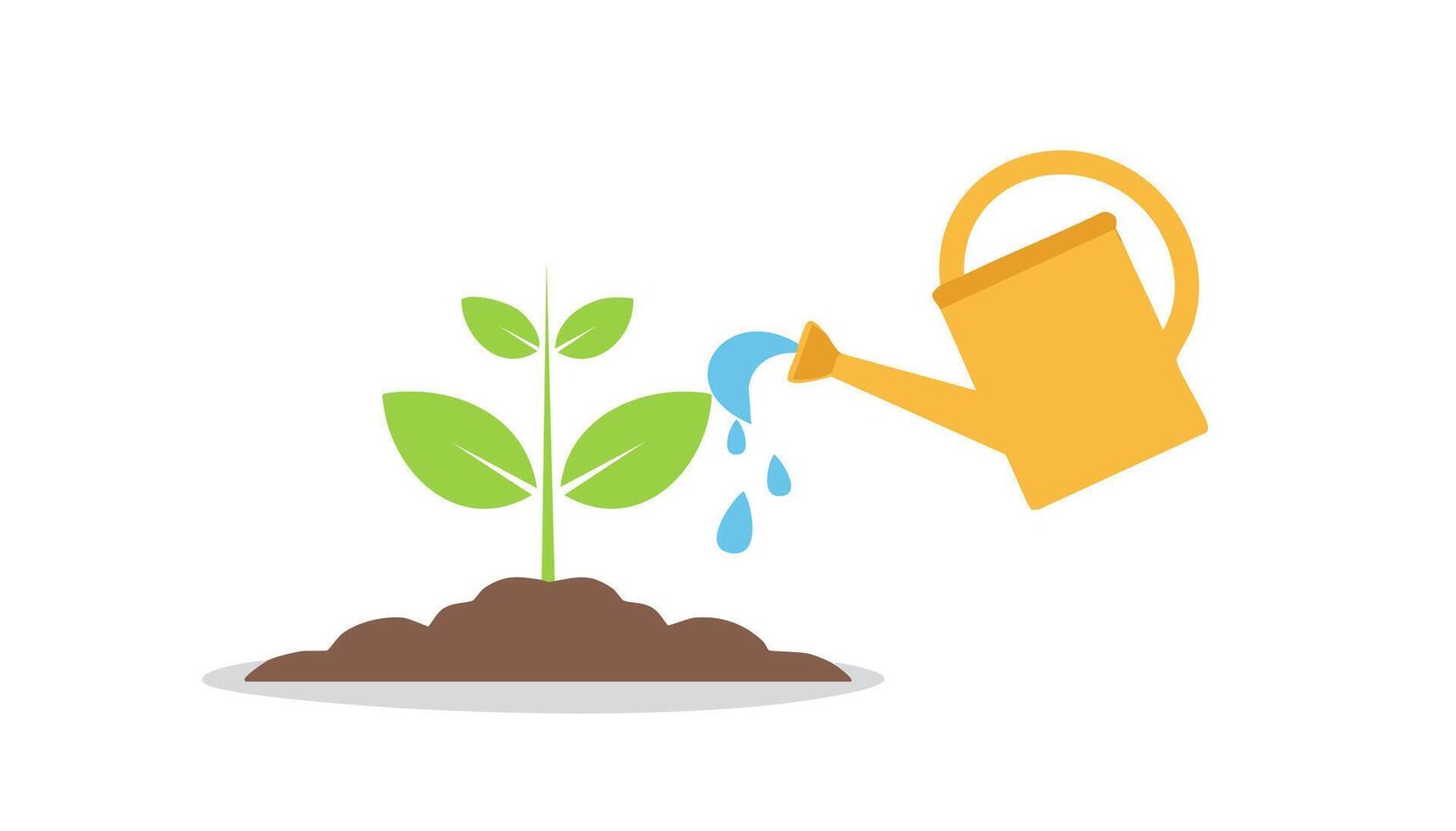 Watering plant with watering can and watering can with water vector