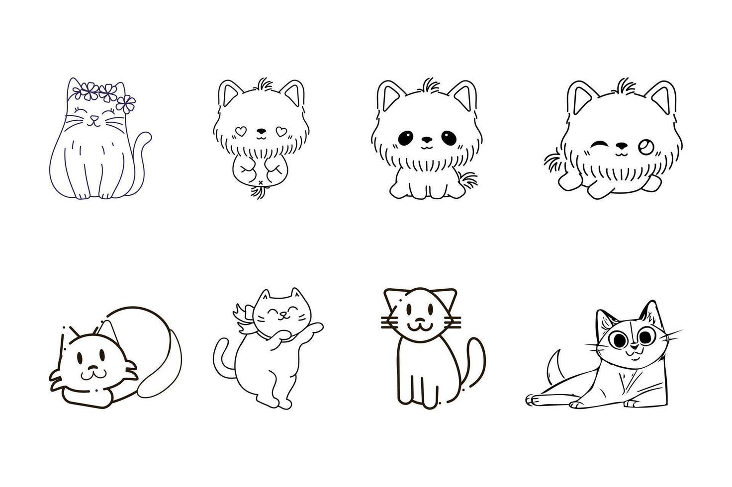 Adorable Cat Collection A charming collection of cute cat drawings, each showcasing unique personality and poses, offering a delightful visual feast for cat lovers vector