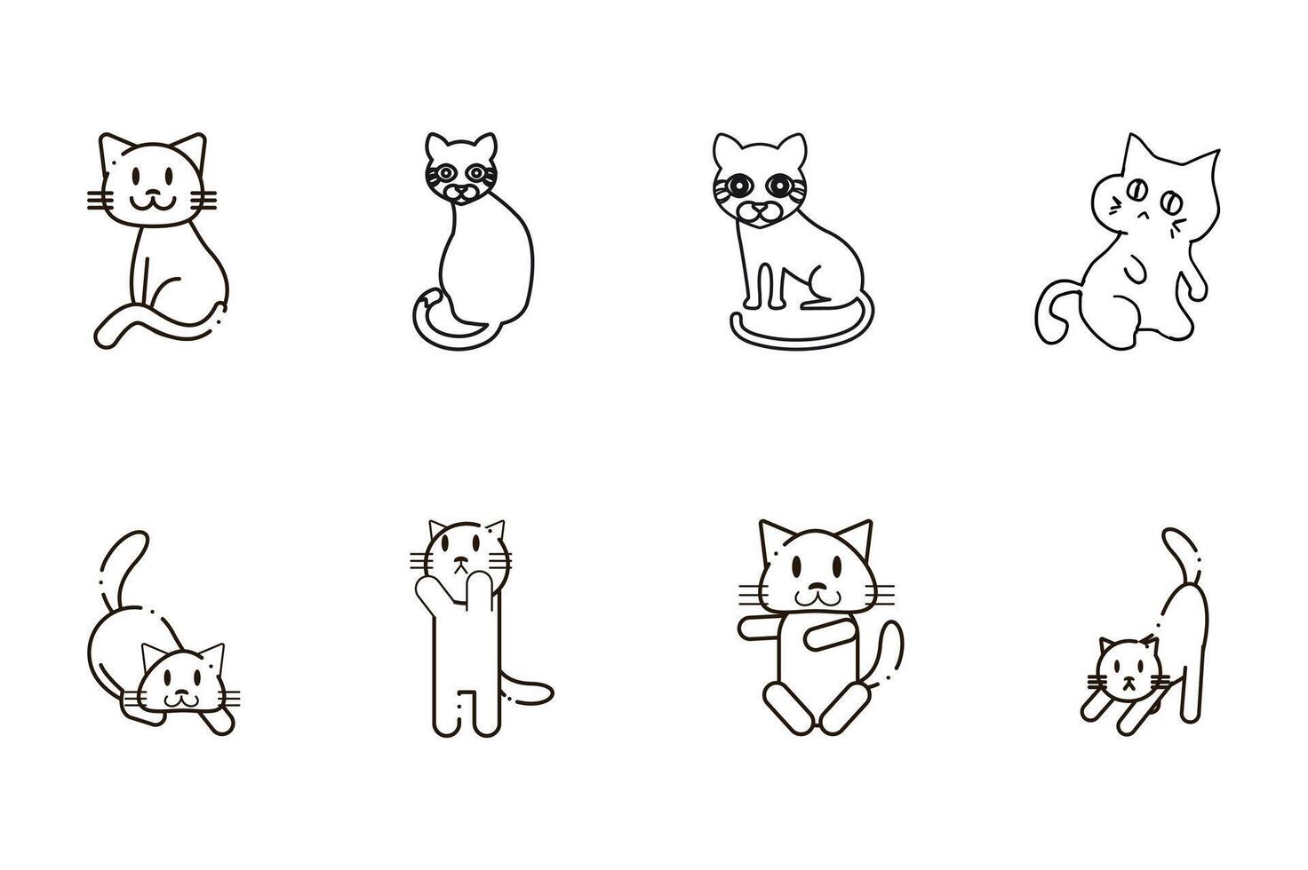 Playful Cat Collection Delightful collection of minimalist cat illustrations showcasing a variety of poses and expressions. Perfect for designs vector