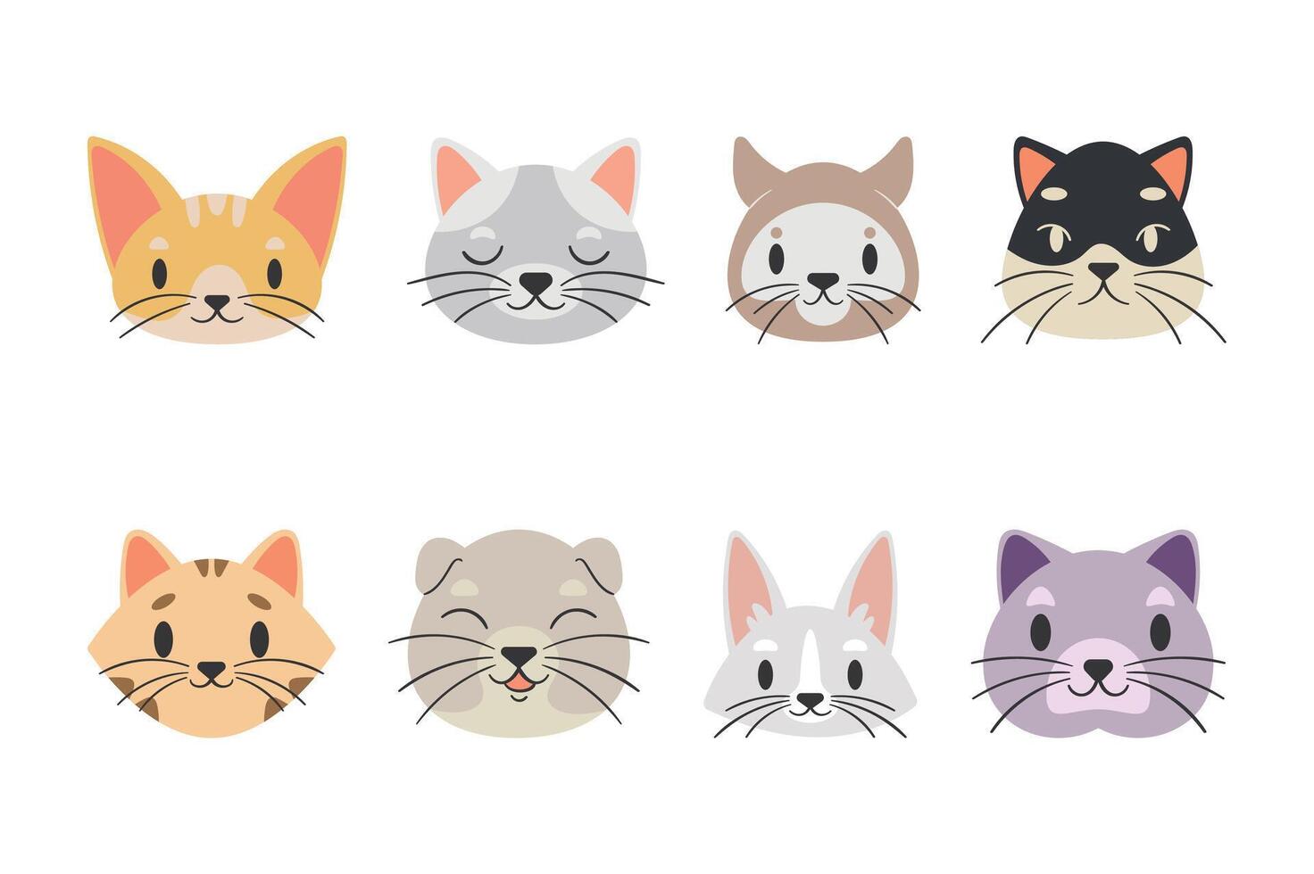 Adorable Cat Faces A charming collection of eight distinct cat faces, each showcasing unique expressions and adorable features, perfect for adding a touch of whimsy vector