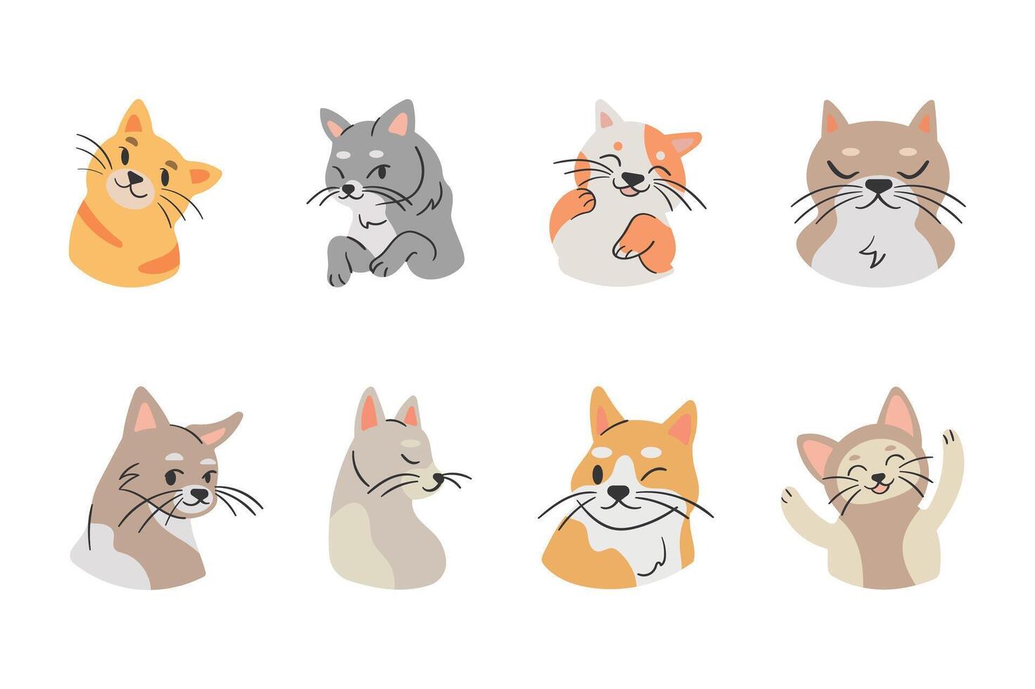 Charming Cat Compilation A delightful assortment of cat portraits, each showcasing a unique expression These illustrations captures playful kittens with their individual personalities vector