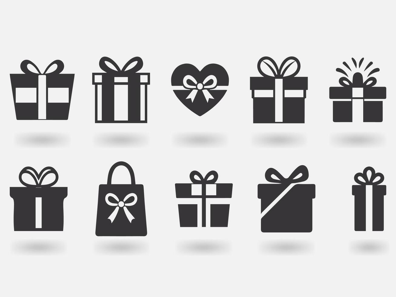 Silhouette Gift Box Icon Set Black and White Present Boxes with Ribbons and Bows vector