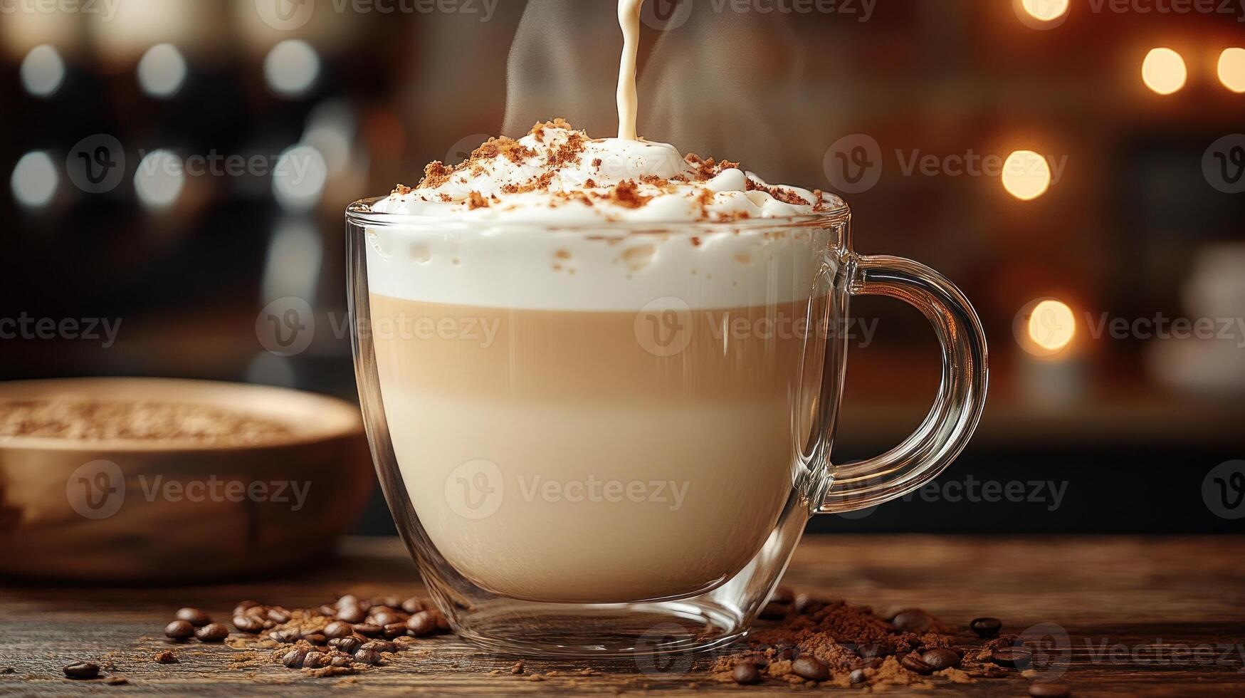 Creamy coffee topped with whipped cream and sprinkles. photo