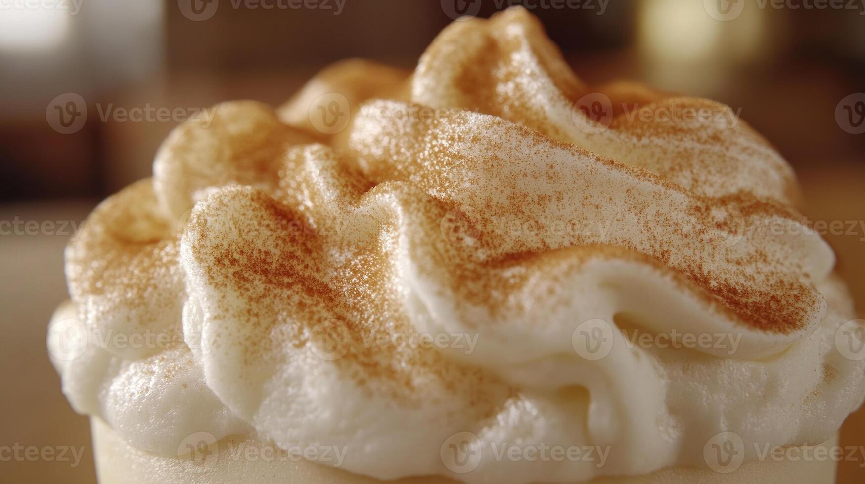 Creamy dessert topped with whipped cream and cinnamon. photo