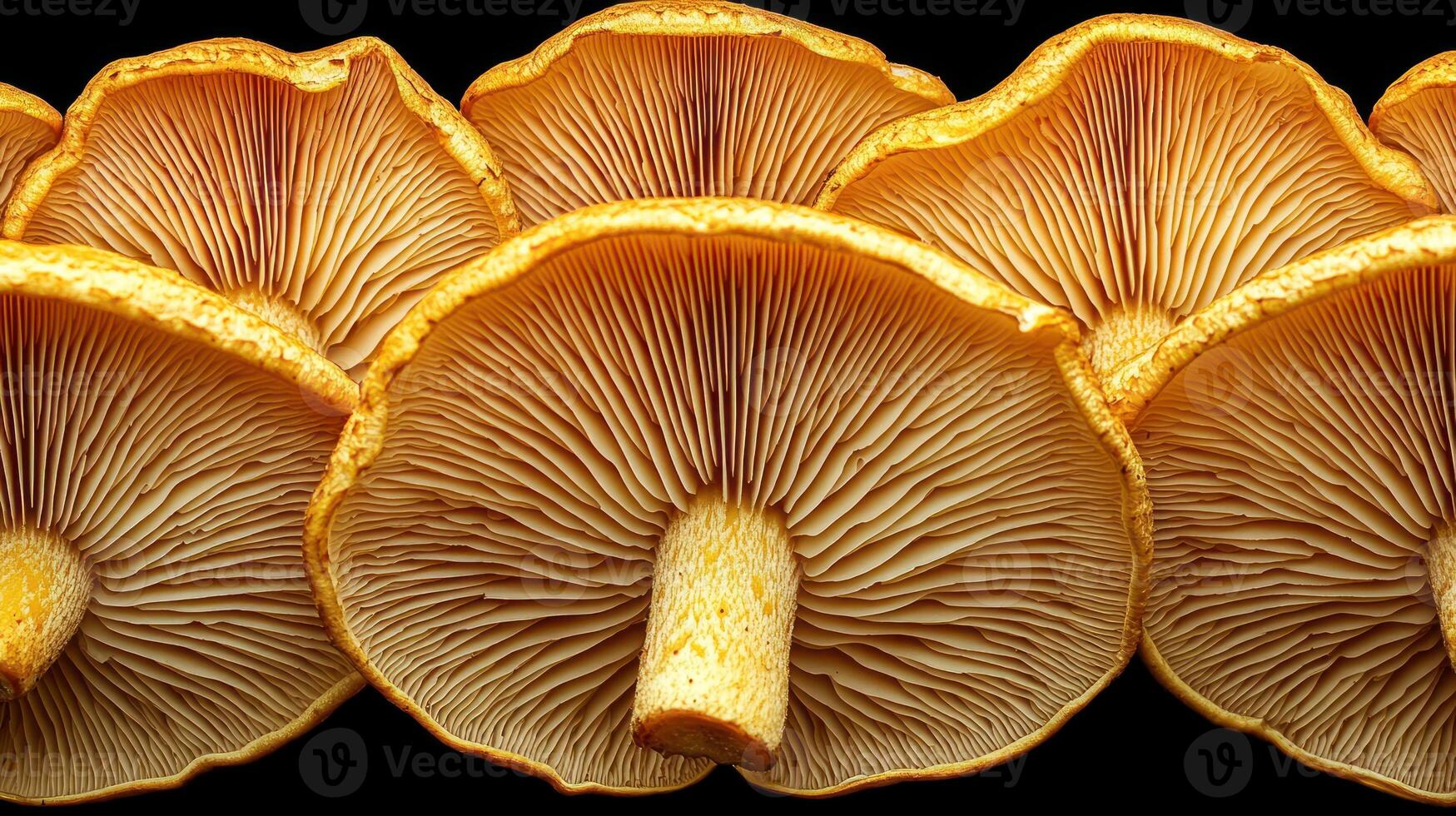 Close-up of vibrant mushroom gills and caps. photo