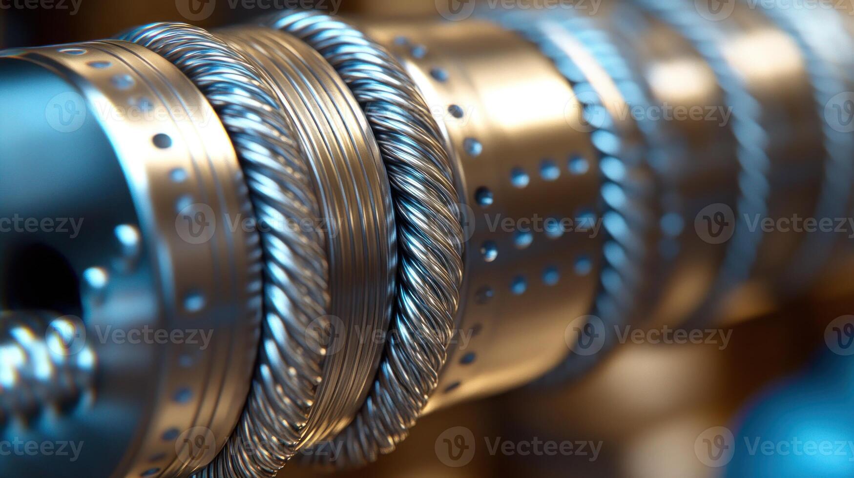 Close-up of metallic coil and wire structure. photo