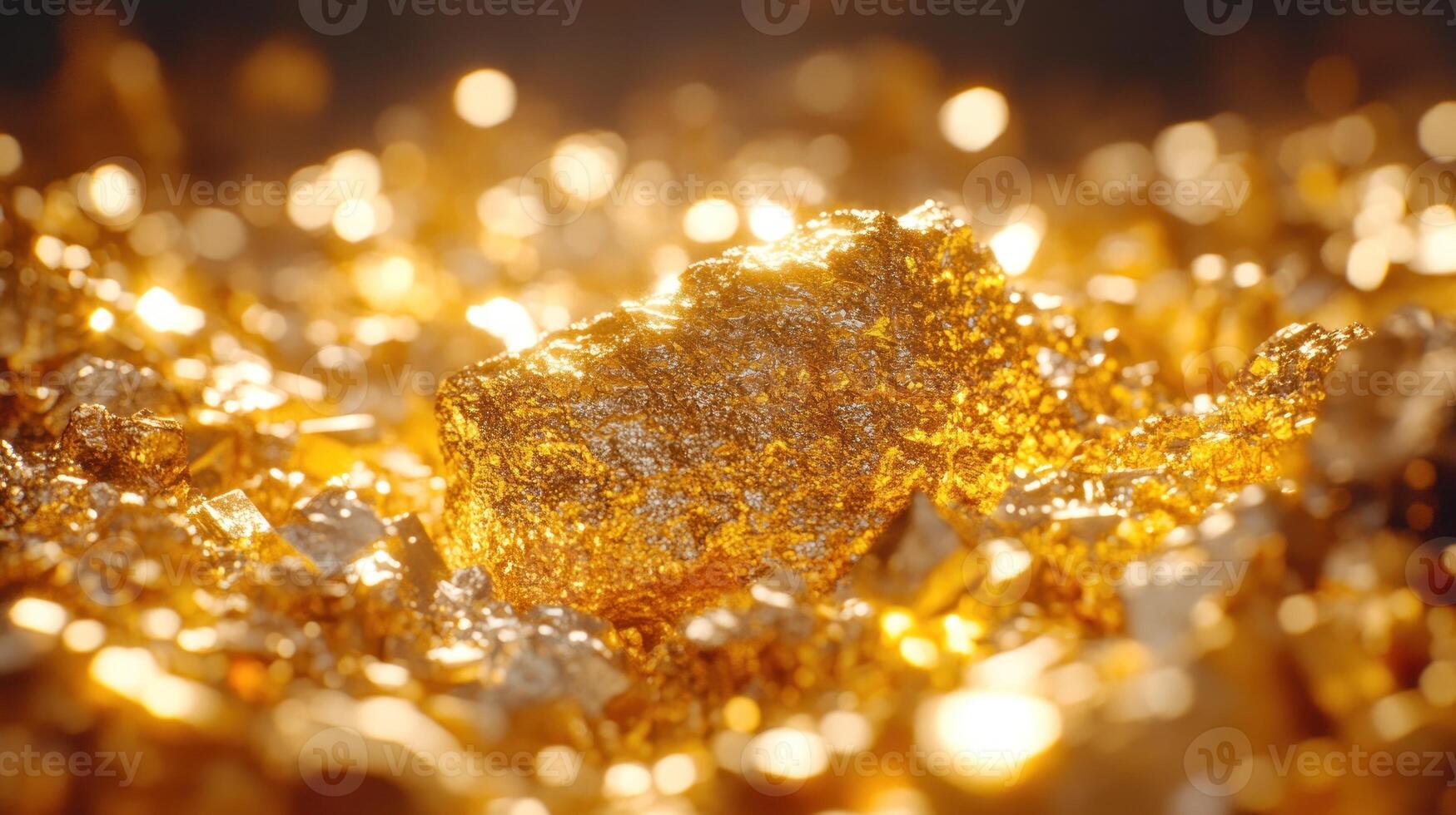 Close-up of shimmering gold nuggets and flakes. photo