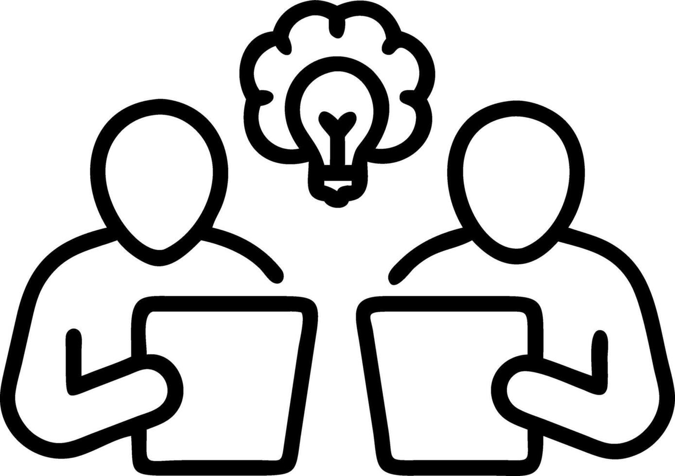 Two people with a light bulb above their heads vector