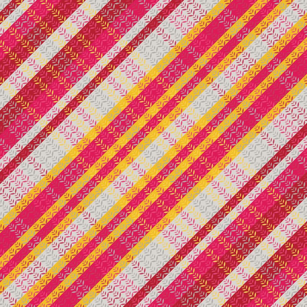 A pink and yellow plaid fabric with a diagonal pattern vector