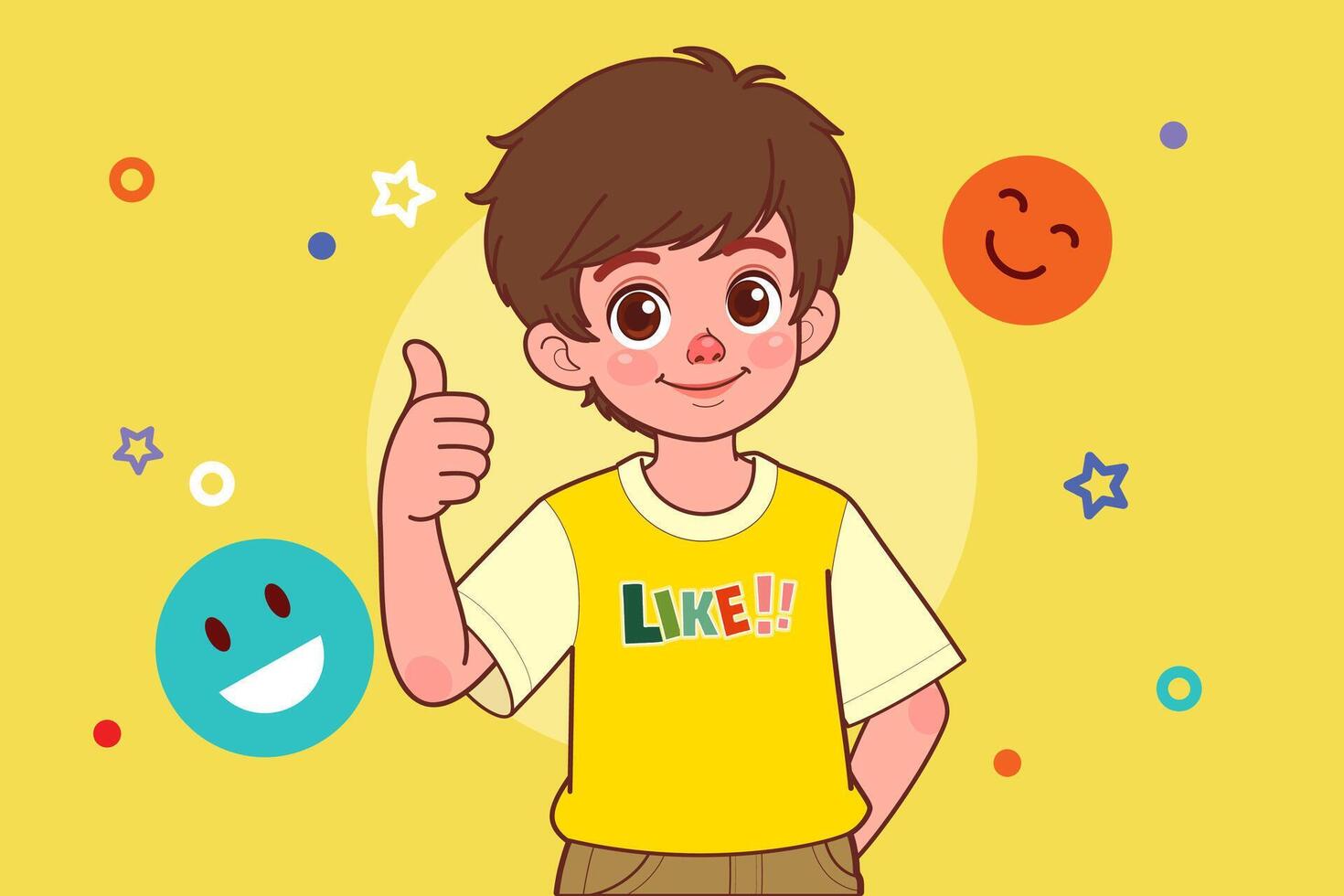 A young boy isolated smiling and raising thumb up. Hand drawn in line style, illustrations. vector