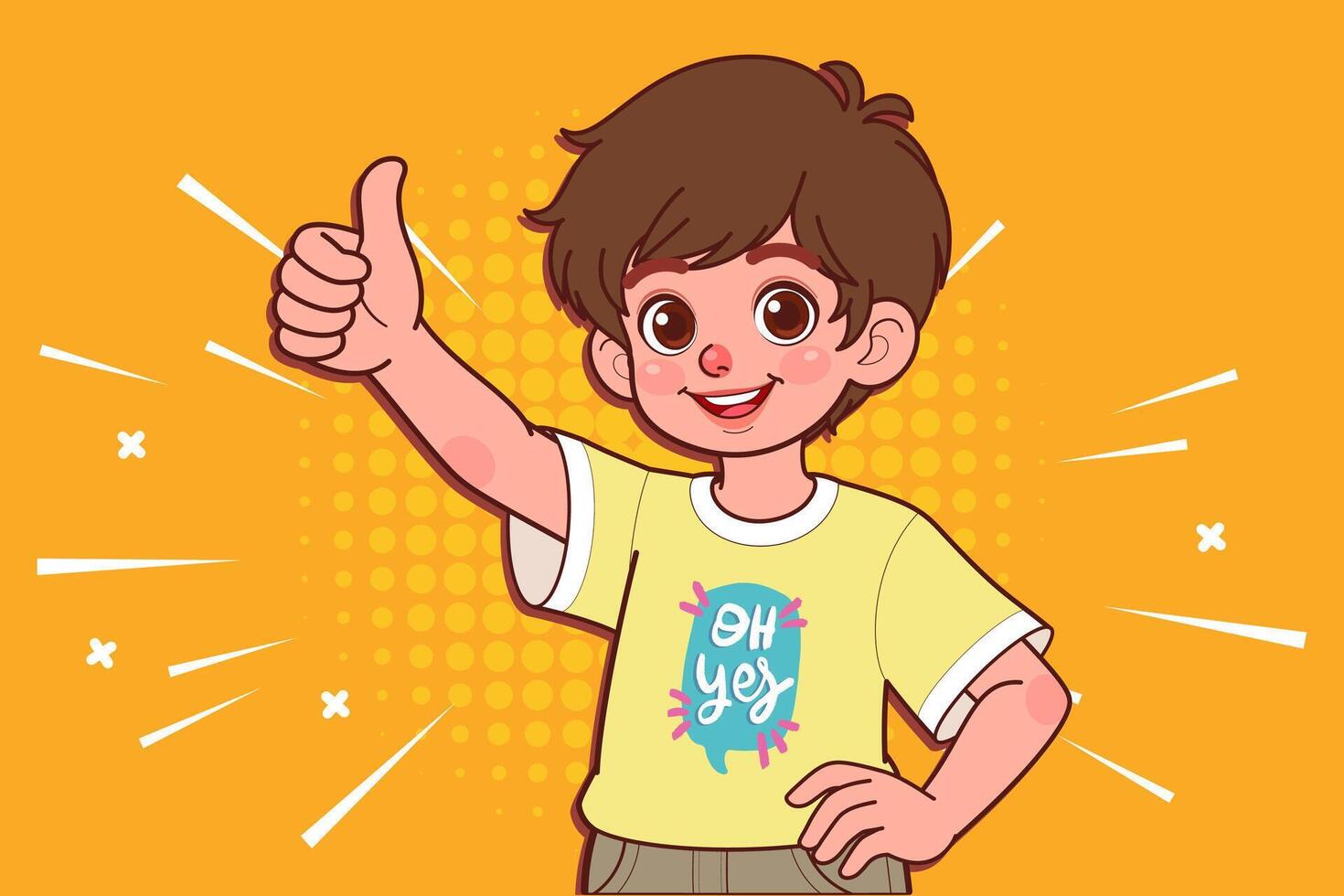The boy doing okay sign by raising his thumb up. Hand drawn style. drawing. vector